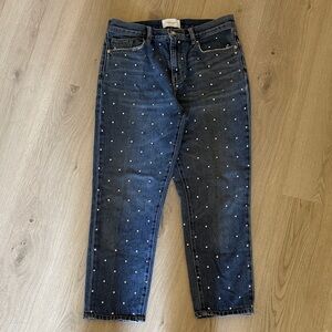 Current/Elliott Dark Blue Straight-Leg Jeans with Studs